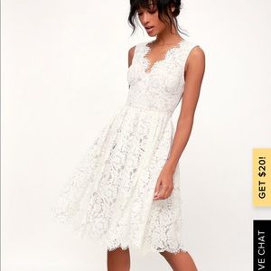 Lulus LOVE SWEPT WHITE LACE MIDI SKATER DRESS